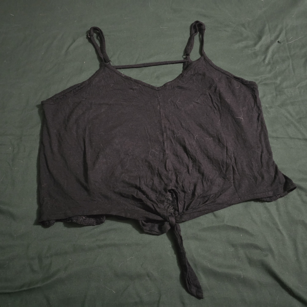 Black Tie-Front Crop Top